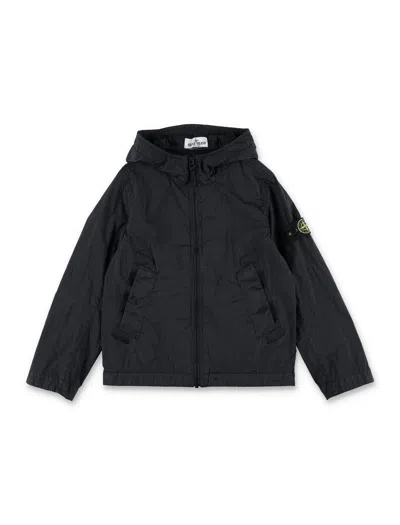 Stone Island Youth Technical Mini Jacket With Integrated Hood In Black