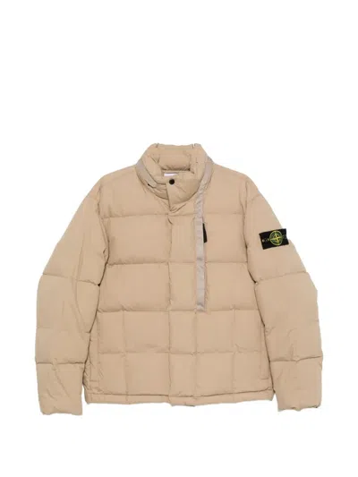 Stone Island Zip And Button Jacket With Side Pockets And Internal Storage In Neutral