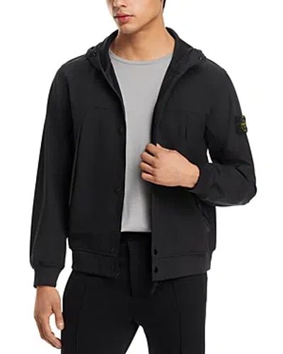 Stone Island Zip And Snap Hooded Jacket In Black