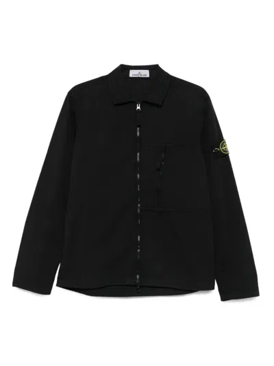 Stone Island Black Zip-up Jacket With Classic Collar