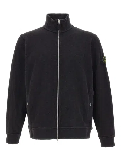 STONE ISLAND ZIP COLLARED LOGO-BADGE SWEATSHIRT