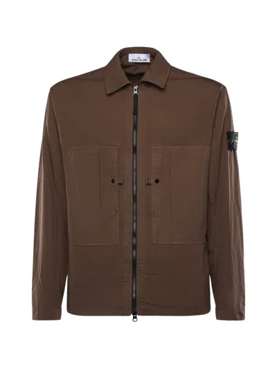 Stone Island Zip-fastening Flap-pocket Shirt Jacket In Brown