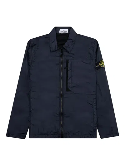 Stone Island Zip-fastening Patch-pocket Overshirt In Blue