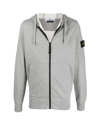 Stone Island Compass-badge Zip-up Hoodie In Grey
