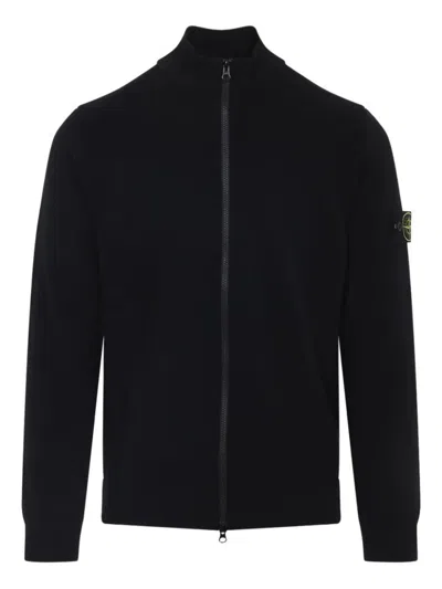 Stone Island Zip-front Logo-patch Cardigan In Blue