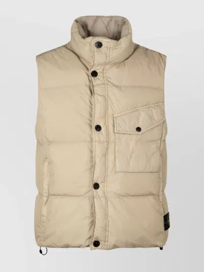 Stone Island Zip Front Padded Vest And Pockets In Brown