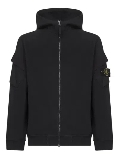 Stone Island Zip-front Pocket-detail Hoodie In Black