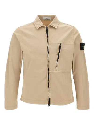 Stone Island Zip-front Shirt Jacket In Nude