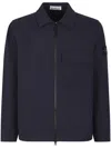 Stone Island Zip Front Shirt With Textured Finish In Blue