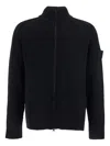 Stone Island Blue Cardigan With High Neck And Logo Patch On The Sleeve In Cotton Man In Black
