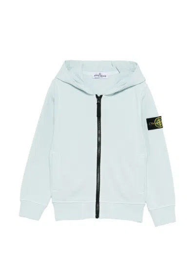 Stone Island Kids' Zip Hooded Sweatshirt In Blue