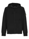 Stone Island Hooded Zip-up Sweatshirt In Organic Cotton Fleece In Black