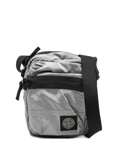 Stone Island Econyl Nylon Shoulder Bag Compass Logo In Gray