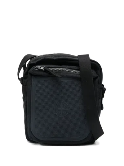 Stone Island Zip Messenger Bag In Black