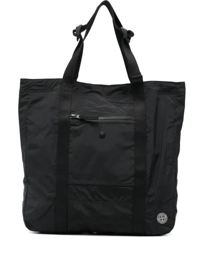 Stone Island Utility Zip Pocket Bag With Adjustable Handles In Black
