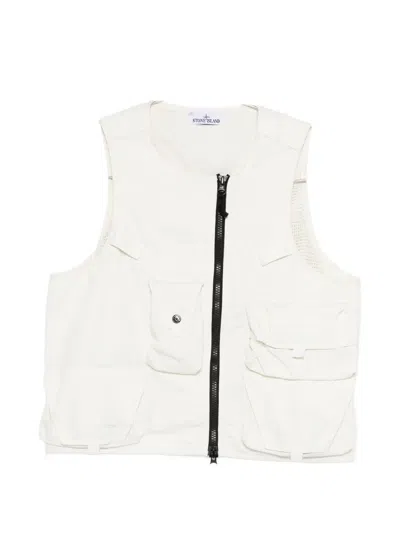Stone Island Zip Pocket Gilet In White