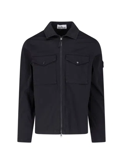 Stone Island Zip Shirt Jacket In Black