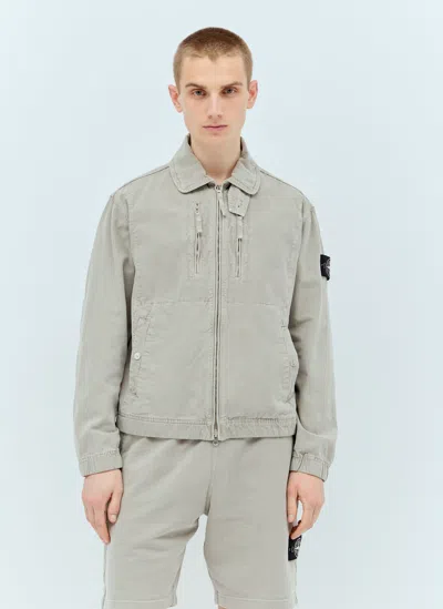 Stone Island Zip-up Canvas Jacket In Gray