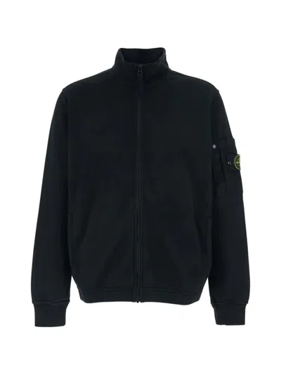 Stone Island Zip Up Cardigan In Black