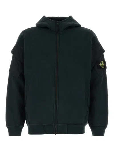 Stone Island Compass Patch Zip Up Hoodie In Green