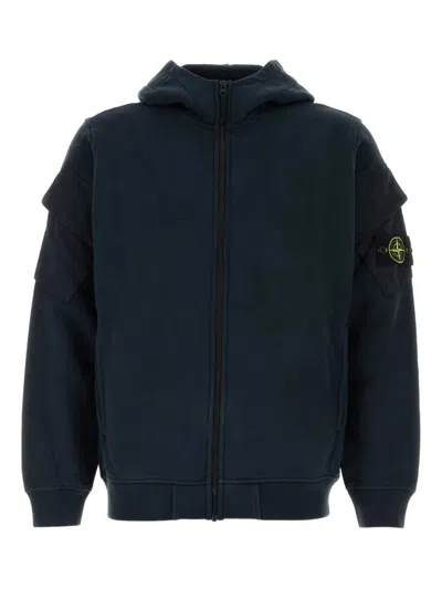 Stone Island Compass Patch Zip Up Hoodie In Blue
