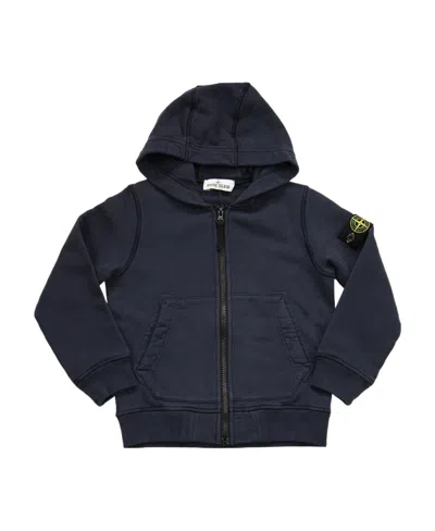 Stone Island Zip-up Cotton Hoodie In Blue
