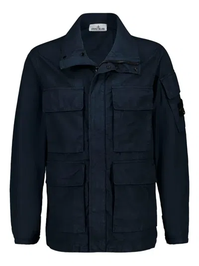 Stone Island Padded Field Jacket With Anti-drip In Blue