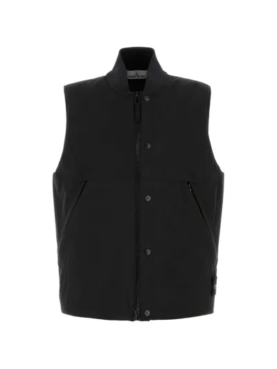 Stone Island Zip-up Gilet In Black