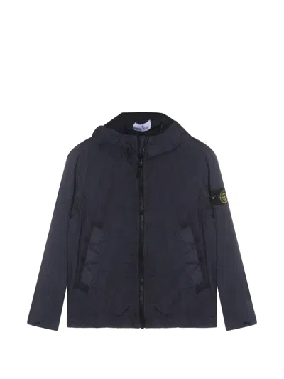 Stone Island Kids' Zip-up Hooded Jacket In Blue
