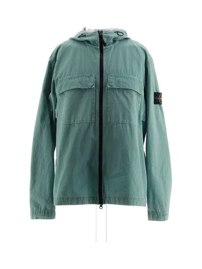 Stone Island Zip Up Hooded Jacket In Green