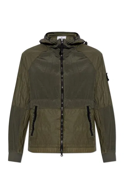 Stone Island Zip Up Hooded Jacket In Green