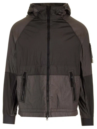 Stone Island Zip Up Hooded Jacket In Grey