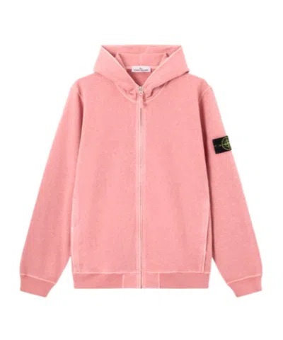 Stone Island Compass Cotton Zip-up Hoodie In Pink