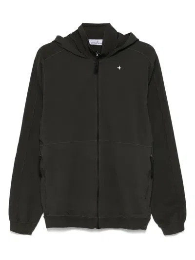 Stone Island Zip-up Hoodie In Black