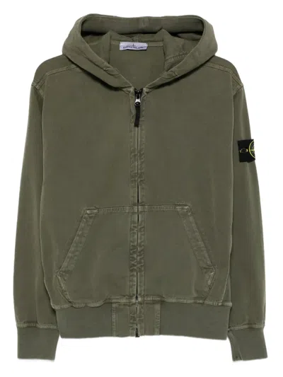 Stone Island Zip-up Hoodie In Green