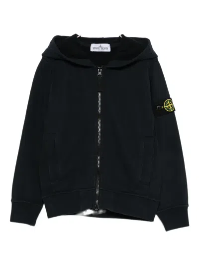 Stone Island Kids' Zip-up Hoodie In Black
