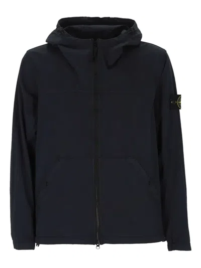 Stone Island Zip-up Hoodie In Black