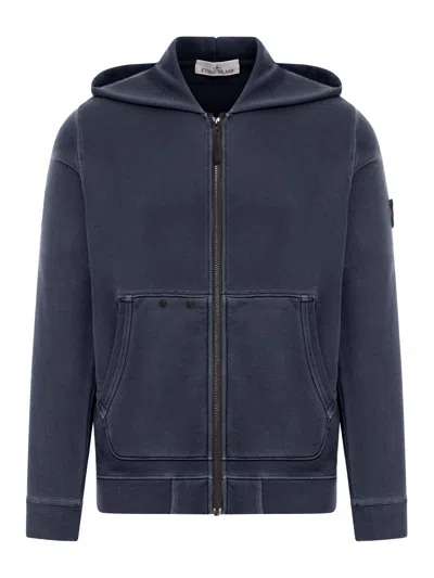 Stone Island Zip-up Hoodie In Blue