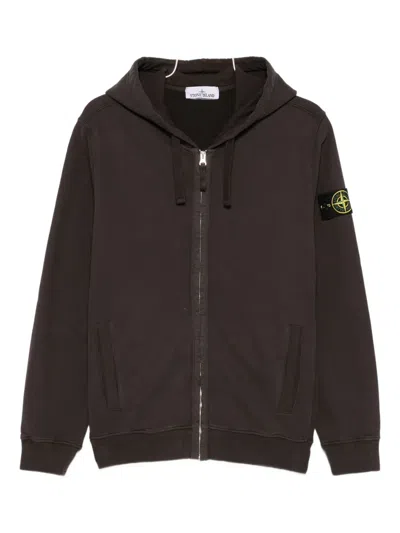 Stone Island Zip-up Hoodie In Brown