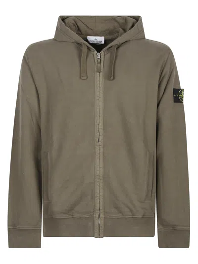 Stone Island Zip-up Hoodie In Green