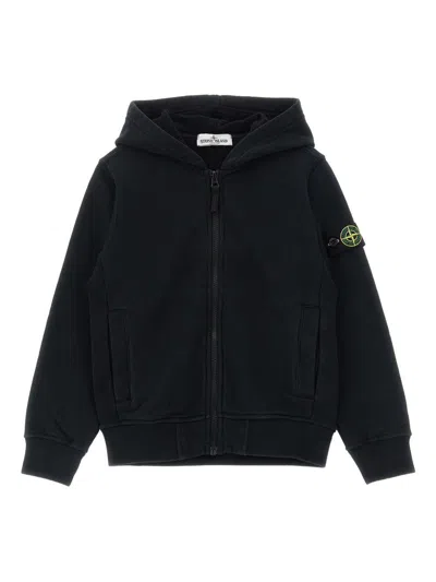 Stone Island Kids' Zip-up Hoodie  In Black