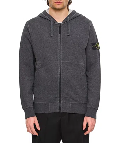 Stone Island Zip-up Hoodie With Drawstring In Black