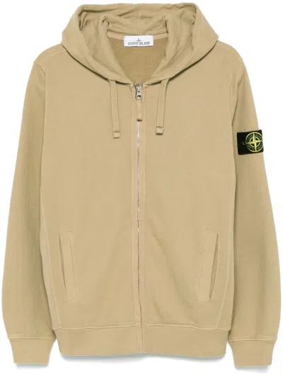Stone Island Zip-up Hoodie In Beige