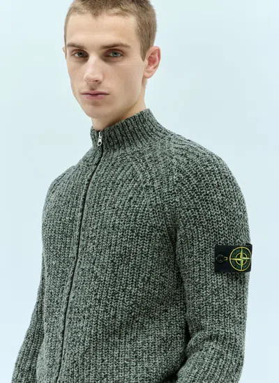 Stone Island Zip-up Knit Sweatshirt In Green