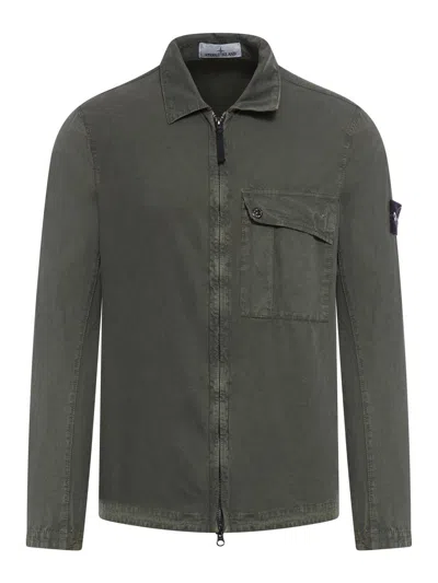 Stone Island Zip Up Long-sleeved Shirt Shirt In Muschio