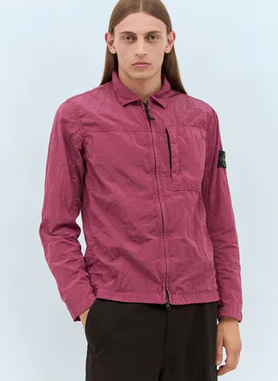 Stone Island Zip-up Overshirt In Pink