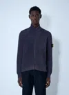 Stone Island Ghost Waffle-knit Virgin Wool Zip-up Cardigan In Blue