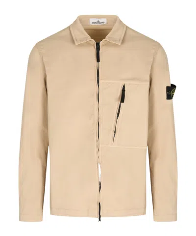 Stone Island Zip-up Shirt Jacket In Brown