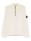Stone Island White Sweater With Logo Patch On The Sleeve And Front Half Zip Closure In Wool Stretch Man In White