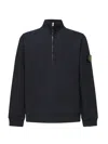 Stone Island Zip-up Sweatshirt With Ribbed Inlays In Blue